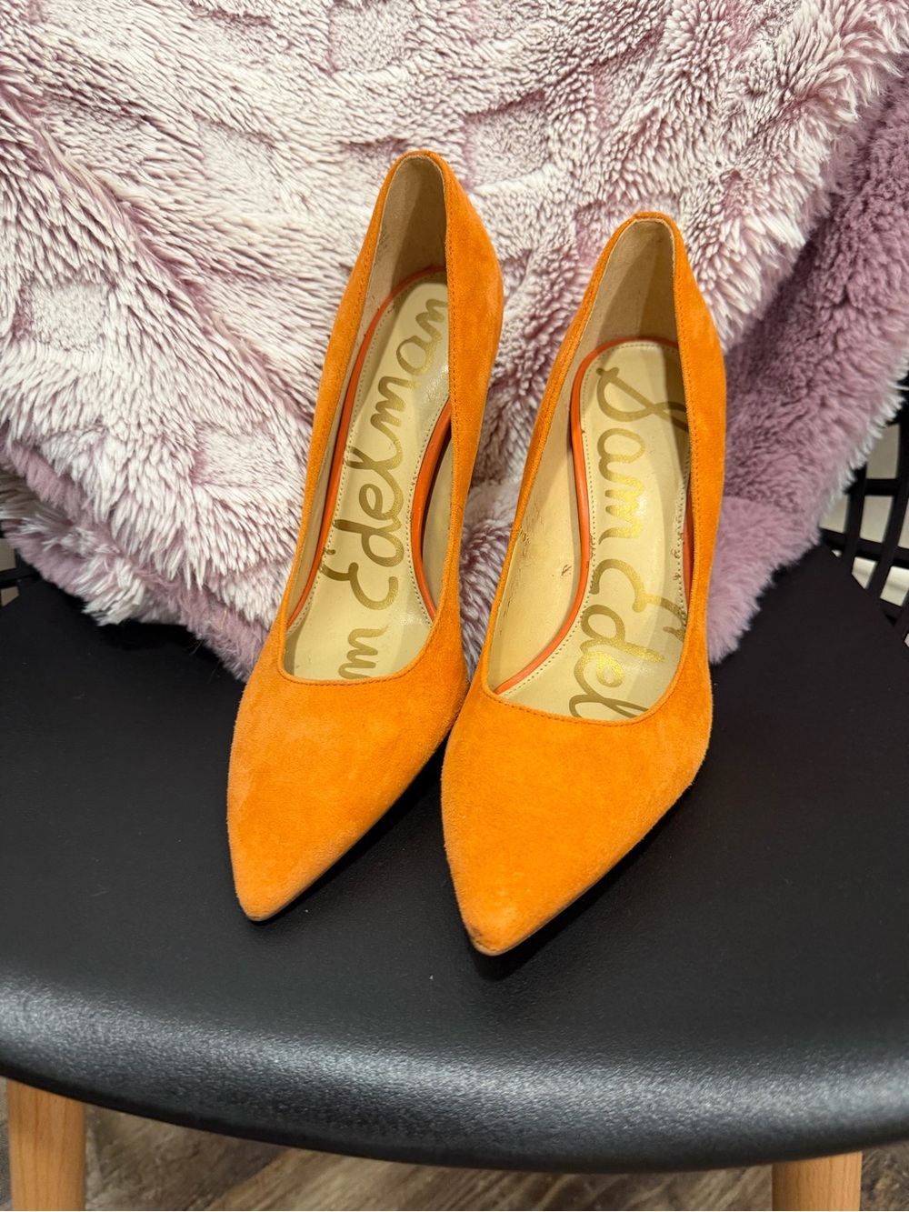Sam Edelman Orange Suede Pointed Pumps
